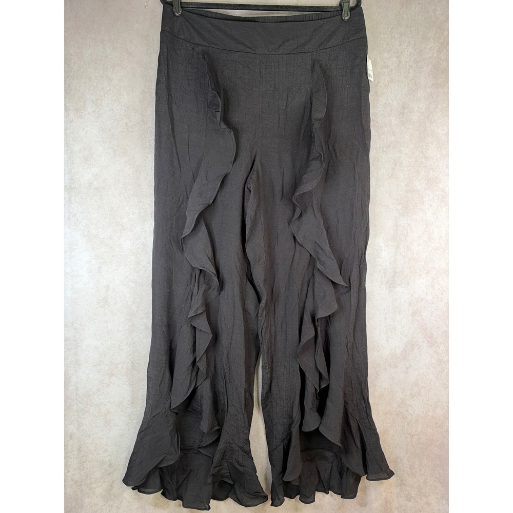 NWT Cato Ruffle Wide Leg Pants Women 18/20W Black Boho Tiered Plus Sportswear